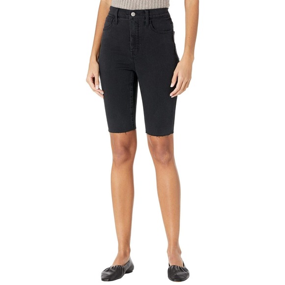 Madewell Pants - Madewell Roadtripper Biker Shorts Womens 32 Black High Rise Raw Hem Denim